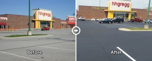 before and after a parking lot is sealed